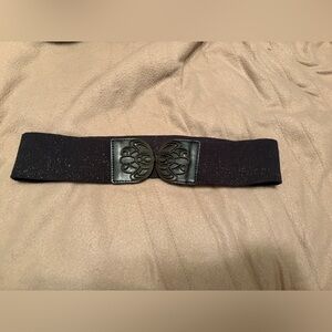 Black Elastic Belt with Decorative Buckle